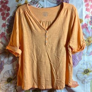 Tangerine V-neck tee shirt by Chico’s-Size 3
